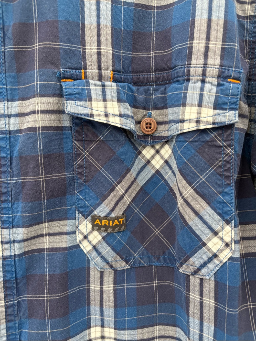 Ariat Rebar Men’s L Tall Blue Plaid Short Sleeve Button Down Work Shirt - Picture 8 of 12